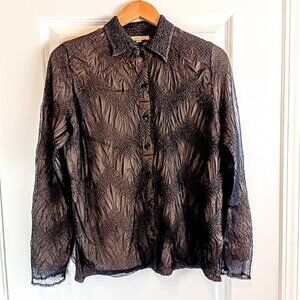 Tania Nardi Handmade Black Taupe Mesh Blouse